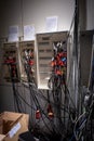 backstage, all power cables run together to form a power distribution system Royalty Free Stock Photo