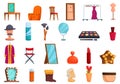 Backstage theater room icons set cartoon vector. Makeup dressing