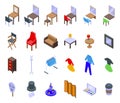 Backstage theater room icons set isometric vector. Makeup dressing