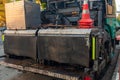 Backtside asphalt paving machine Royalty Free Stock Photo