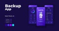 Backup application cartoon smartphone interface vector templates set. Mobile app screen page night mode design. Cloud