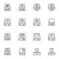 Backup data and recovery line icons set