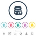 Backup database flat color icons in round outlines