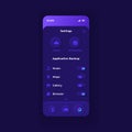 Backup parameters smartphone interface vector template. Mobile app page dark design layout