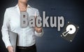 Backup touchscreen is shown by businesswoman Royalty Free Stock Photo