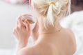Backview woman hold coffee tender sensual portrait