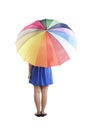 Backview Of Woman Holding Colorful Umbrella