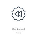 Backward icon. Thin linear backward outline icon isolated on white background from arrows collection. Line vector sign, symbol for Royalty Free Stock Photo
