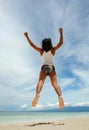 Backwards beach jump Royalty Free Stock Photo