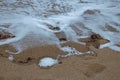 BACKWASH WATER AND FOAM ON THE BEACH Royalty Free Stock Photo