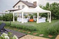Backyard barbeque party at summer, elegant decoration, luxury catering, tasty and beautiful food