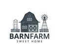 backyard barn farm house storage hangar with fence windmill and water torrent tower vector logo design Royalty Free Stock Photo