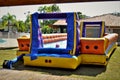 An inflatable soapbox in the backyard