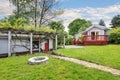 Backyard of craftsman home with red deck Royalty Free Stock Photo