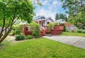 Backyard of craftsman home with red deck Royalty Free Stock Photo