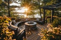 backyard deck with built in seating and barbecue area