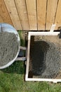 Backyard, DIY building project with wet cement