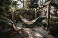 backyard escape with hammock and deck chairs for reading and relaxing