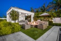 Backyard with a fire pit in a new construction home in Encino, California Royalty Free Stock Photo