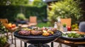 a backyard garden barbecue on the garden, AI generated