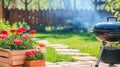 Backyard garden with barbecue grill Royalty Free Stock Photo