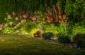 Backyard Garden Illuminated by LED Outdoor Lighting Royalty Free Stock Photo