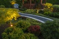 Backyard Garden Illuminated by a Modern LED Lighting System Royalty Free Stock Photo