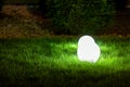 Backyard garden light with lantern electric lamp with sphere diffuser.