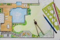 Backyard garden and pool design plan for villa Royalty Free Stock Photo