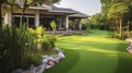 Backyard Greens - The Architectural Marvel of a Home Golf Course with Lush Artificial Grass Fields Royalty Free Stock Photo