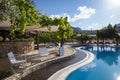 Backyard of a hotel with a swimming pool Royalty Free Stock Photo