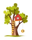 House on tree with ladder and swing playground or backyard isolated plant Royalty Free Stock Photo