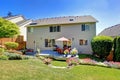 Backyard with lanscape and walkout deck with patio area Royalty Free Stock Photo