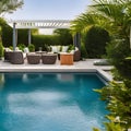 A backyard oasis with a swimming pool, a pergola with outdoor seating, and lush greenery for privacy and relaxation3, Generative