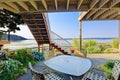 Backyard patio area with Puget Sound view, Burien, WA Royalty Free Stock Photo