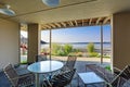 Backyard patio area with Puget Sound view, Burien, WA Royalty Free Stock Photo