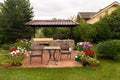 Backyard Patio Area with Stone Fireplace Royalty Free Stock Photo