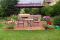 Backyard Patio Area with Stone Fireplace Royalty Free Stock Photo