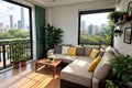 A backyard patio with elegant outdoor furniture autumn home decor Royalty Free Stock Photo