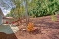 Backyard Patio With Red Striped Umbrella Royalty Free Stock Photo