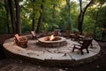 Backyard porch flaunting a crackling campfire amid the darkness. Generate Ai Royalty Free Stock Photo