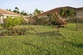 A backyard is ripped up from Hurricane winds. Royalty Free Stock Photo