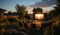 Backyard With Table, Chairs, and Movie Screen