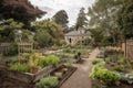 backyard with vegetable garden and fruit trees