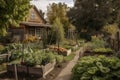 backyard with vegetable garden and fruit trees