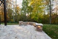 Backyard View with Concrete Pavers in Autumn Season Royalty Free Stock Photo