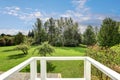 Backyard view with lots of greenery from house balcony Royalty Free Stock Photo