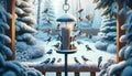 Backyard Winter Birds Feeder Birdfeeder Snow AI Generated