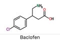 Baclofen molecule C10H12ClNO2, is a medication used to treat muscle spasticity. Structural chemical formula Royalty Free Stock Photo