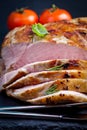 Bacon block boiled in low temperaturee, followed by roasting (Sous-vide)